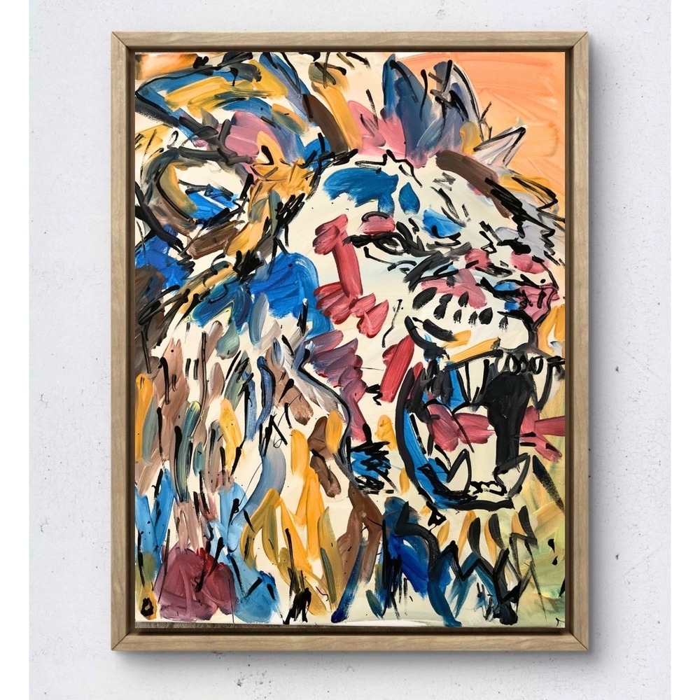 OMAN Original Lion Painting 16x20 Expressionist Abstract Modern Wild Animal Art